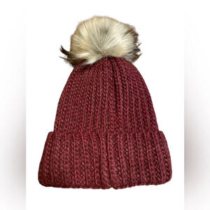 Burgundy Beanie with Pom Pom Wool/Alpaca/Mohair Blend Made in Italy